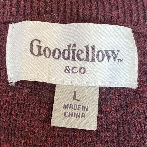 Goodfellow Sweater Mens Large Brick Red V Neck Textured Knit Cotton Blend - Picture 3 of 9